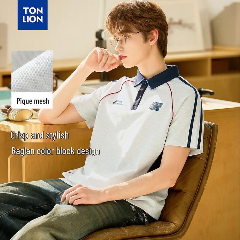 TonLion Men s Short Sleeve Retro Patchwork Polo Shirt M