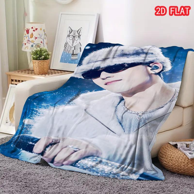 Bad Bunny 2D Print Flannel Blanket, Singer Concert Themed Throw Blanket, Cozy Sofa Nap Blanket for Fans