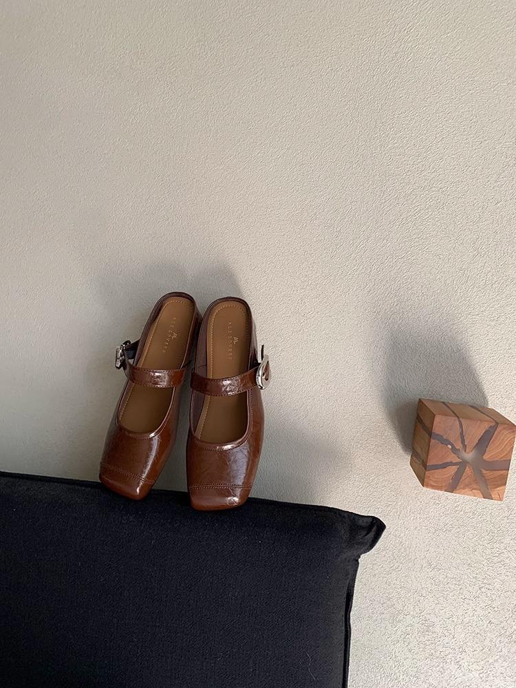 IPPEUM Women Ballet Flats Shoes Square Toe 2025 Slippers Black Brown Mules Shoes