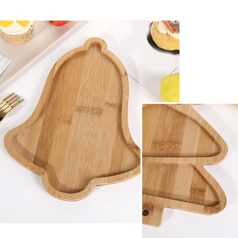 Unique Christmas Patterned Serving Dish Festival Christmas Tree/Bells Shape Platters Stable Wood Serving Tray for Snacks