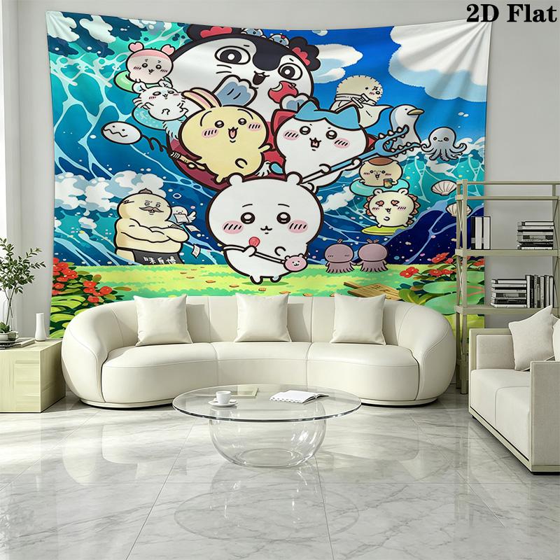 Anime Chiikawa Wall Tapestry Aesthetic Wall Hanging Printed Fabric Blanket Decorative Tapestries for Bedroom Living Room Home Decor