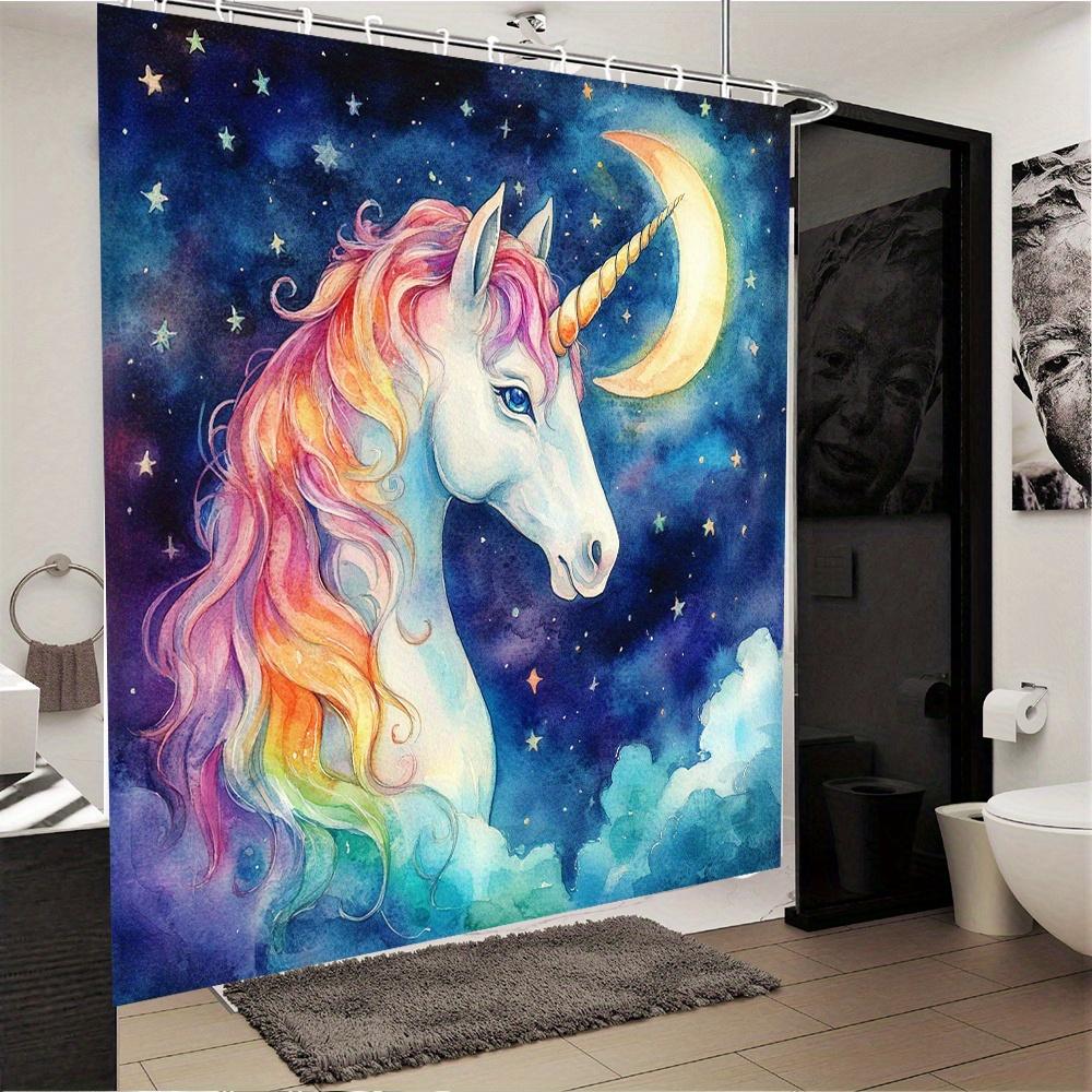 Enchanting Unicorn Shower Curtain - Waterproof, Mildew-Resistant with Magical Rainbow Mane Design for Dreamy Bathroom Decor