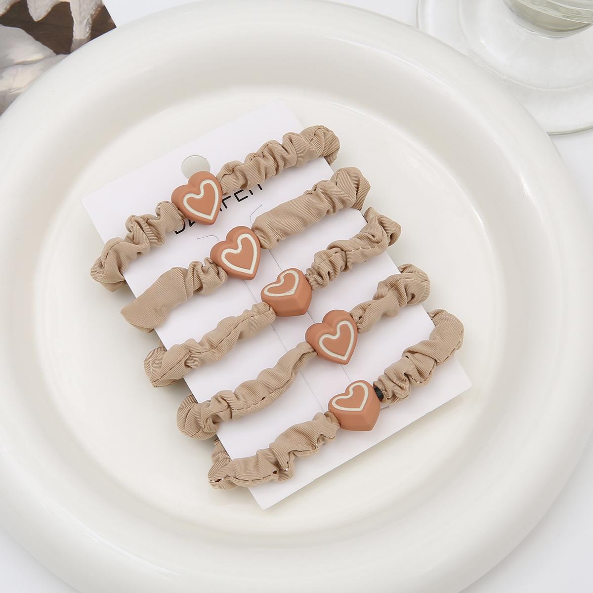 

4 см 5 шт./пакет Новое поступление женская мода сердце ткань повязка для волос веревка эластичные аксессуары для волос коричневый