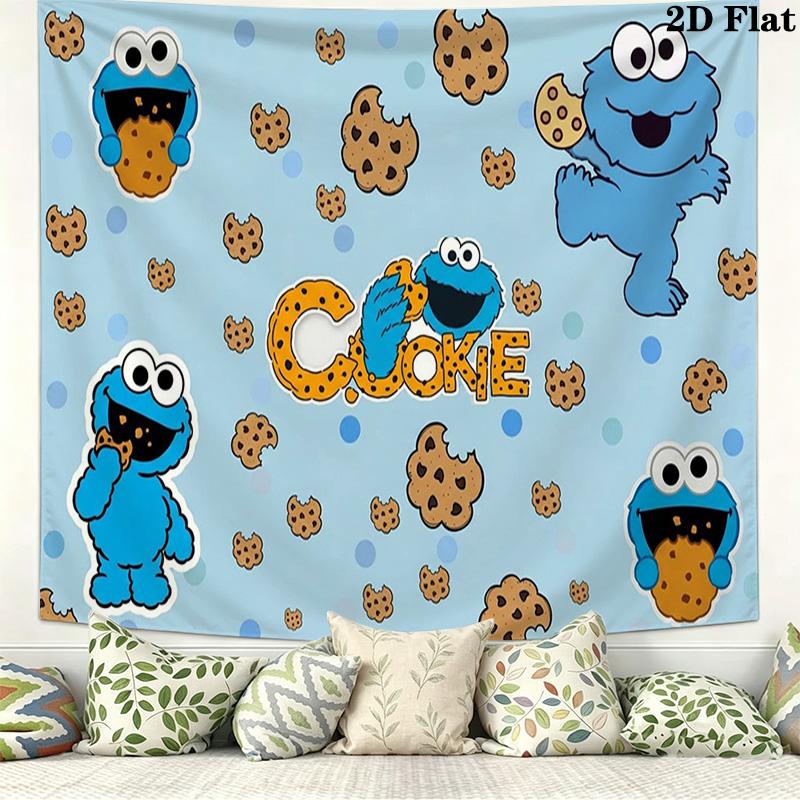 Cookie Monster Wall Tapestry Aesthetic Wall Hanging Printed Fabric Blanket Decorative Tapestries for Bedroom Living Room Home Decor