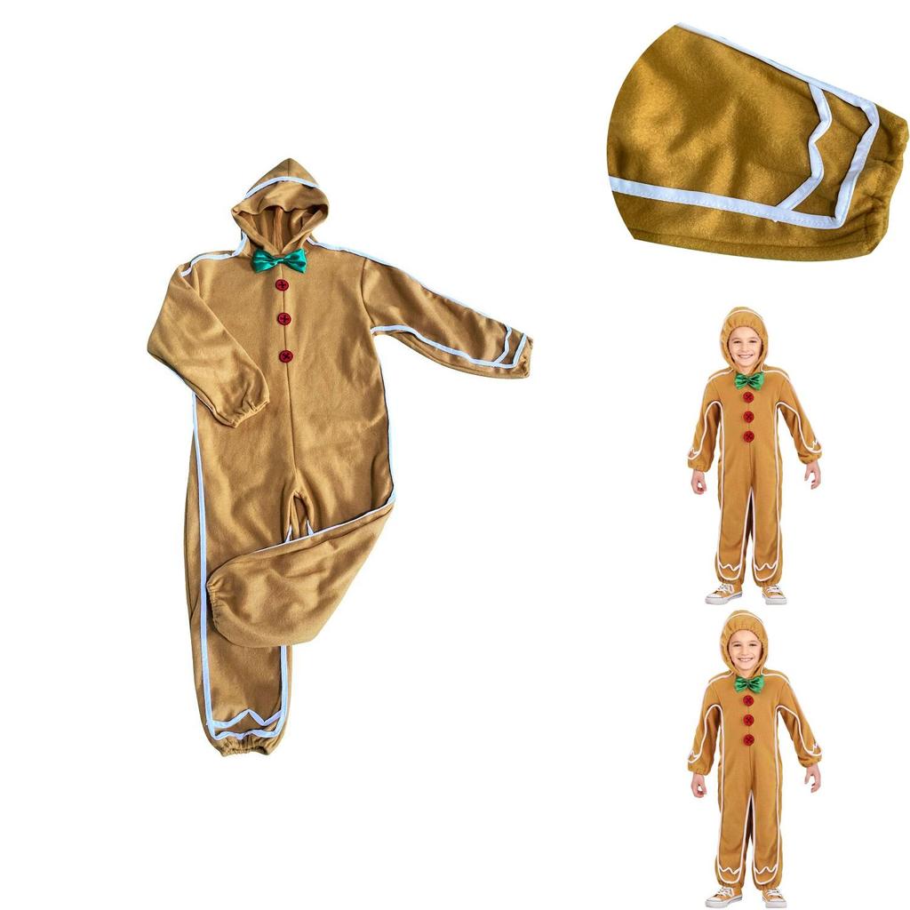 Adorable Christmas Gingerbread Man Kids Costume Cosplay Bodysuit