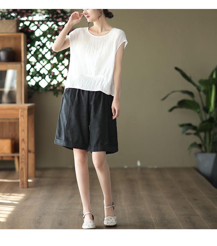 Women's High-Waist Elastic Linen Wide-Leg Shorts – Summer Lightweight, Loose, and All-Match