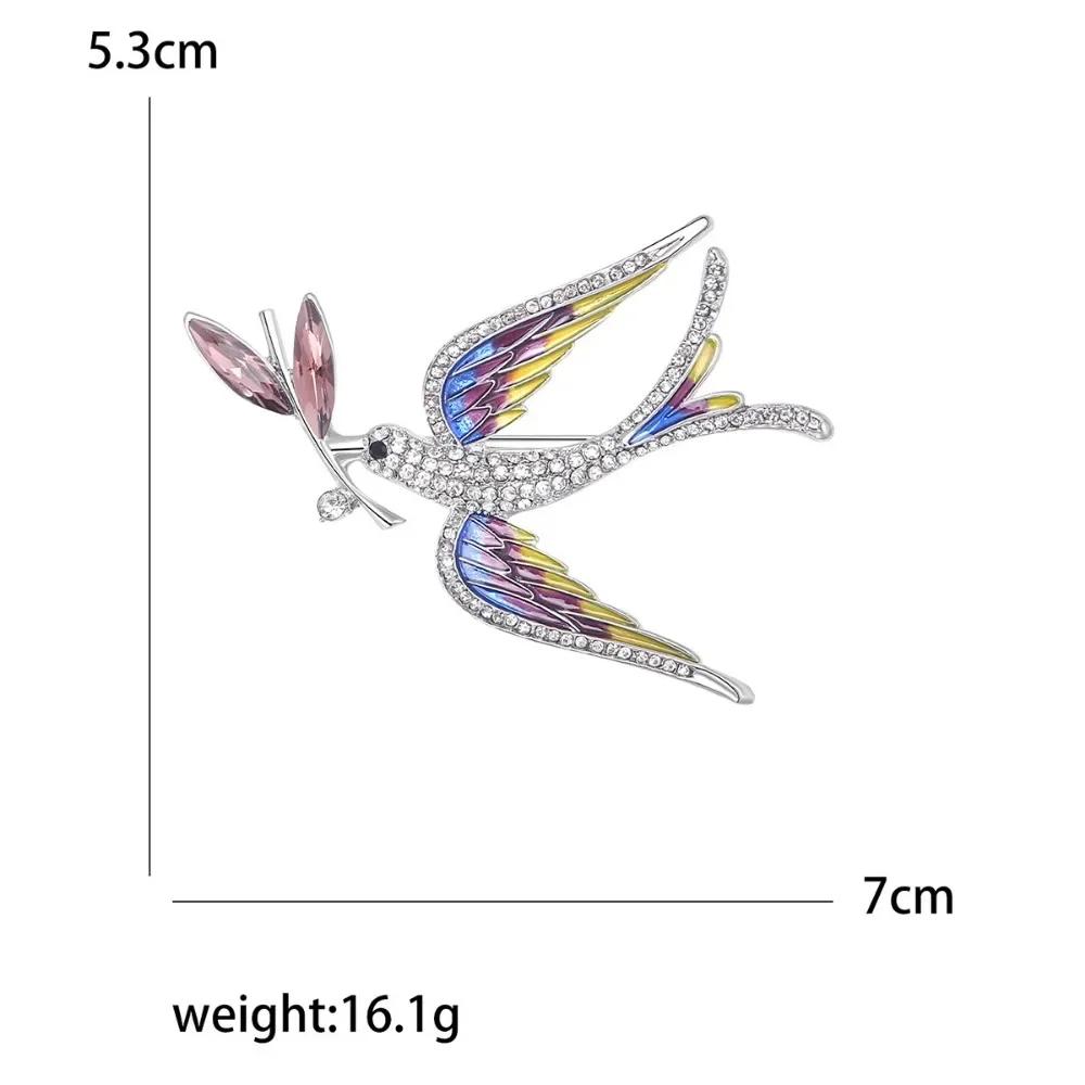 Exquisite Fashion Full Zircon Enamel Swallow Bit Branch Brooches for Women Creativity Crystal Bird Pin Party Jewelry Accessory
