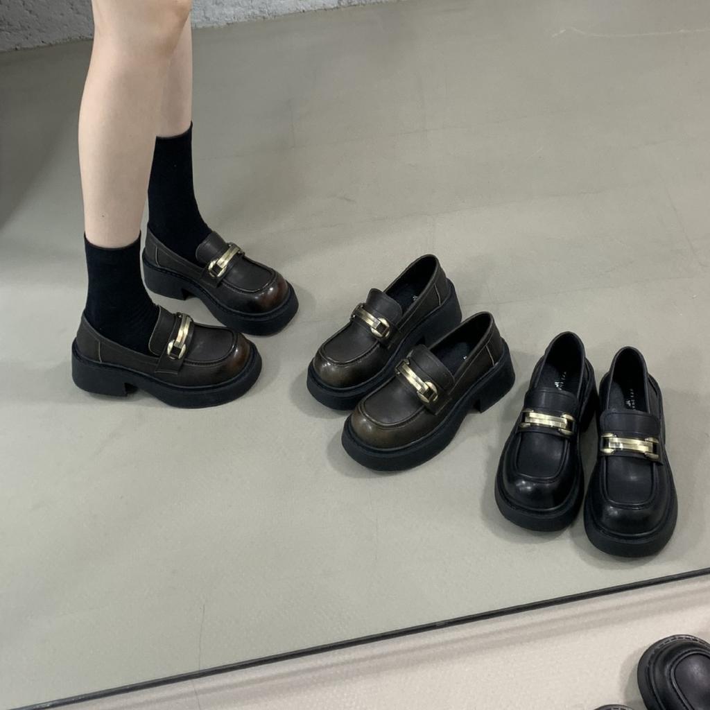 Soft leather platform loafers women's 2025 new autumn British style small leather shoes one-pedal single shoes Mary Jane women's shoes