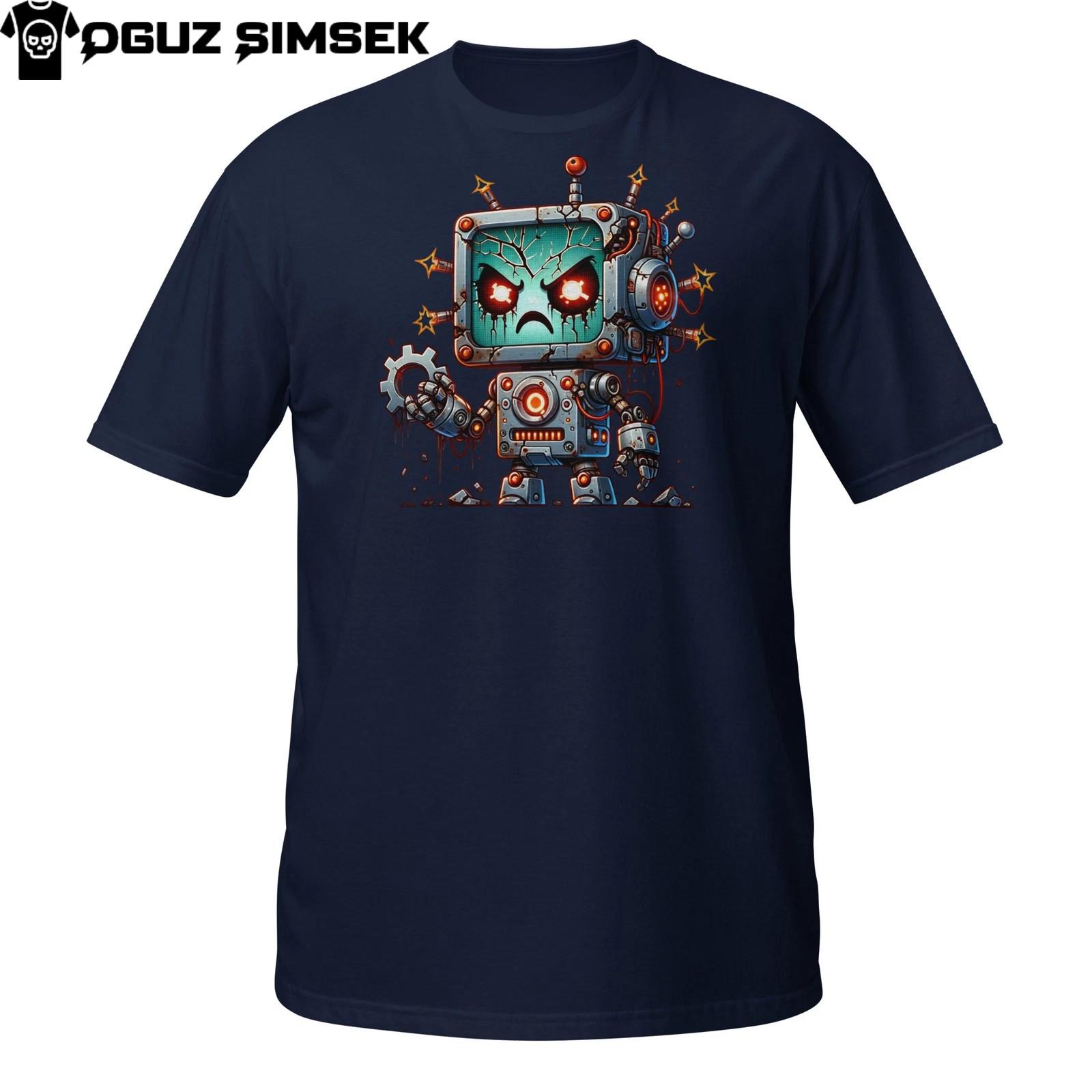 Angry Robot Cyborg T-Shirt Mens Womens Tees Top – Futuristic AI Killer Machine Retro Cartoon Tee S
