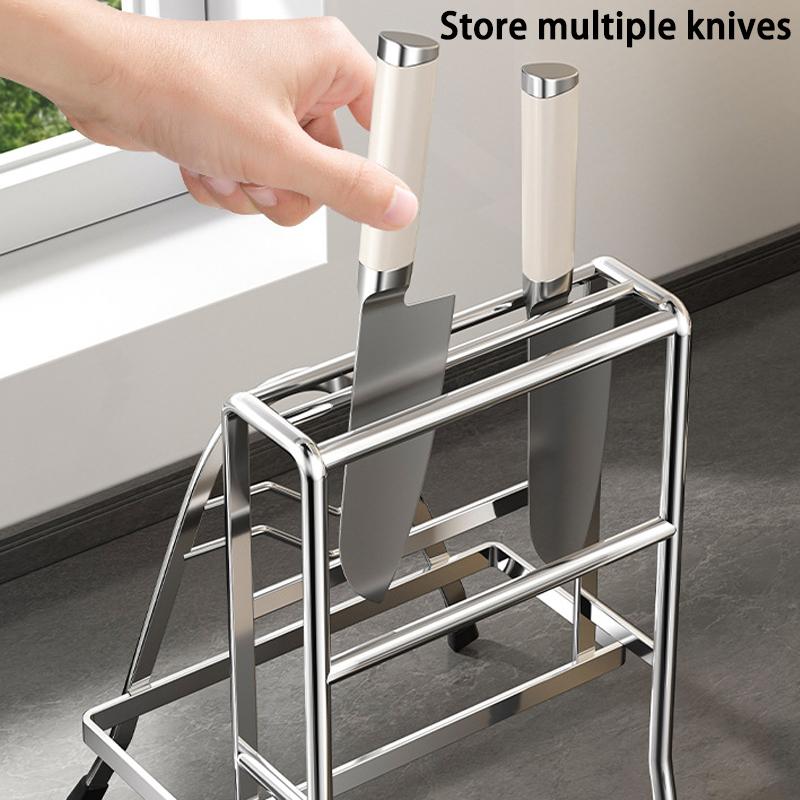 Kitchen Stainless Steel Draining And Chopping Board Rack With Knife Storage