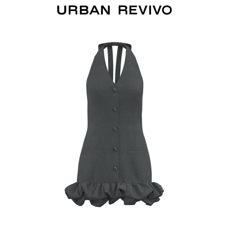 UR 2025 Autumn Sleeveless Shirred V-Neck A-Line Dress