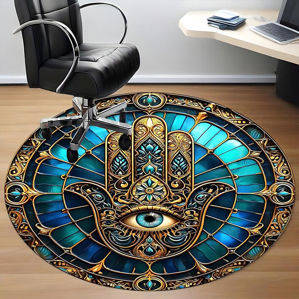 1pc StainedGlass Mandala Office Round Area Rug, Indoor Mat Suitable For Office, Under Office Chairs Bedroom Living Room Home Decor, Room Deco