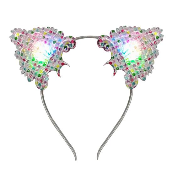 Women LED Light Up Cat Ears Lace Hair Hoop Headband Headwear Party Supplies