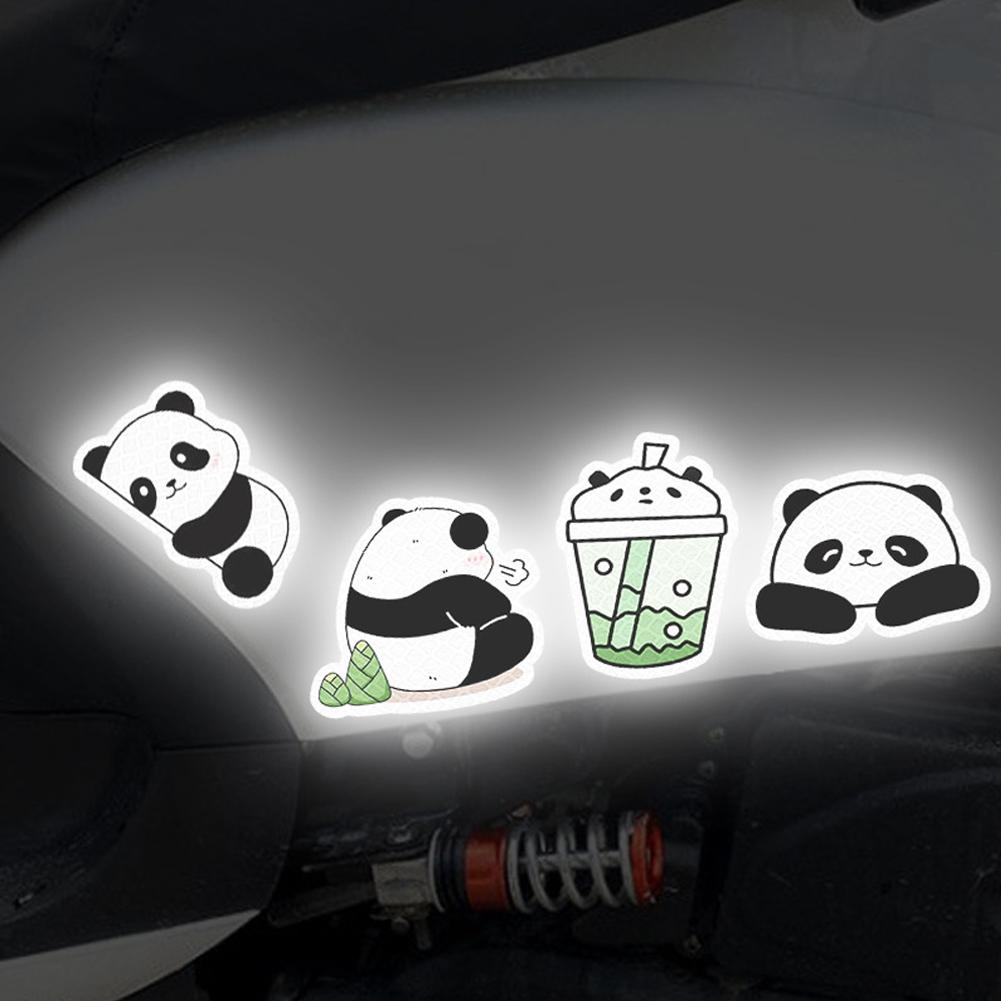 5ks/sada nálepka na motocyklovou přilbu Vodotěsný Creative Pandas noční výstražná cedule Reflexní nálepka Exteriérové příslušenství
