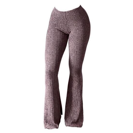 Yoga Pants Women Wide Leg Casual Trousers Elastic High Waist Hip-Hugging Style Solid Color Ribbed Fitness Pants