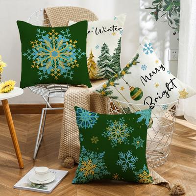 Weihnachtskissen Zuhause Grün Weihnachtsbaum Schneeflocke Glocke Sofa Dekokissenbezug
