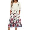 3/4 Sleeve Women's Dress Casual Flowy A,Line Midi Tshirt Dresses With Pockets Crewneck Vocation Boho Beach Sundress