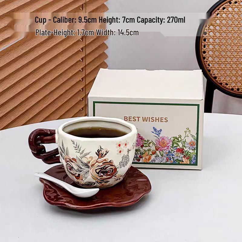 

OLOEY Rose Double Handle Ceramic Coffee Cup Set 270ml