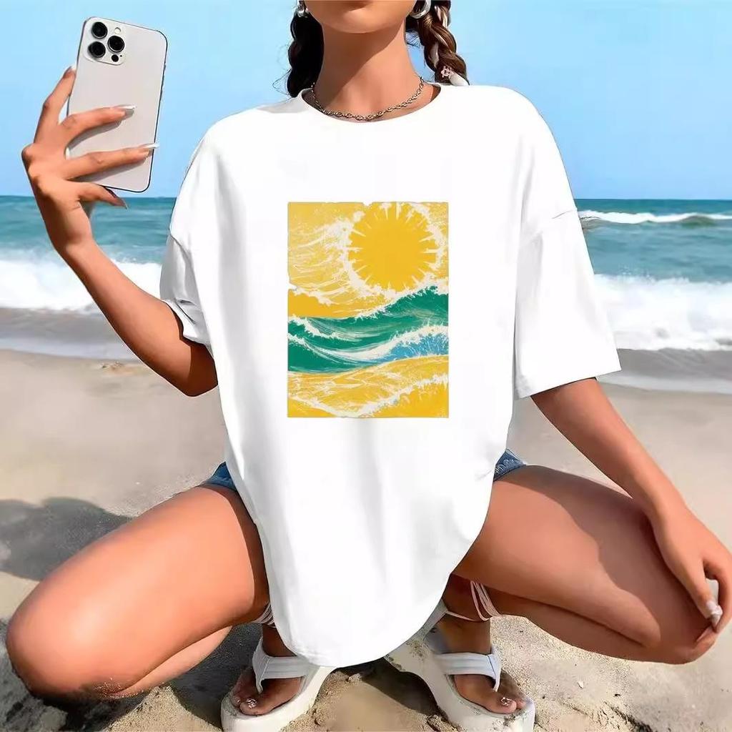 2025 Women's Casual Loose-Fit European & American High Street Printed Short Sleeve T-Shirt Trend Top