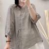 Summer New Literary and Retro Casual Loose and Thin Five-quarter Sleeve Solid Color Lace-up Top Shirt Shirt Women