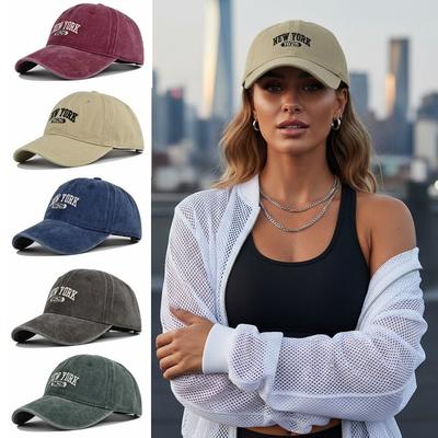 Washed Cotton Embroidery Baseball Cap Visor Sunscreen Hats Fashion Peaked Cap  For Man Women