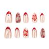 30-Piece Red French Manicure Set: European & American 3D Flower Cat Eye Almond Nails with Gilded Accents