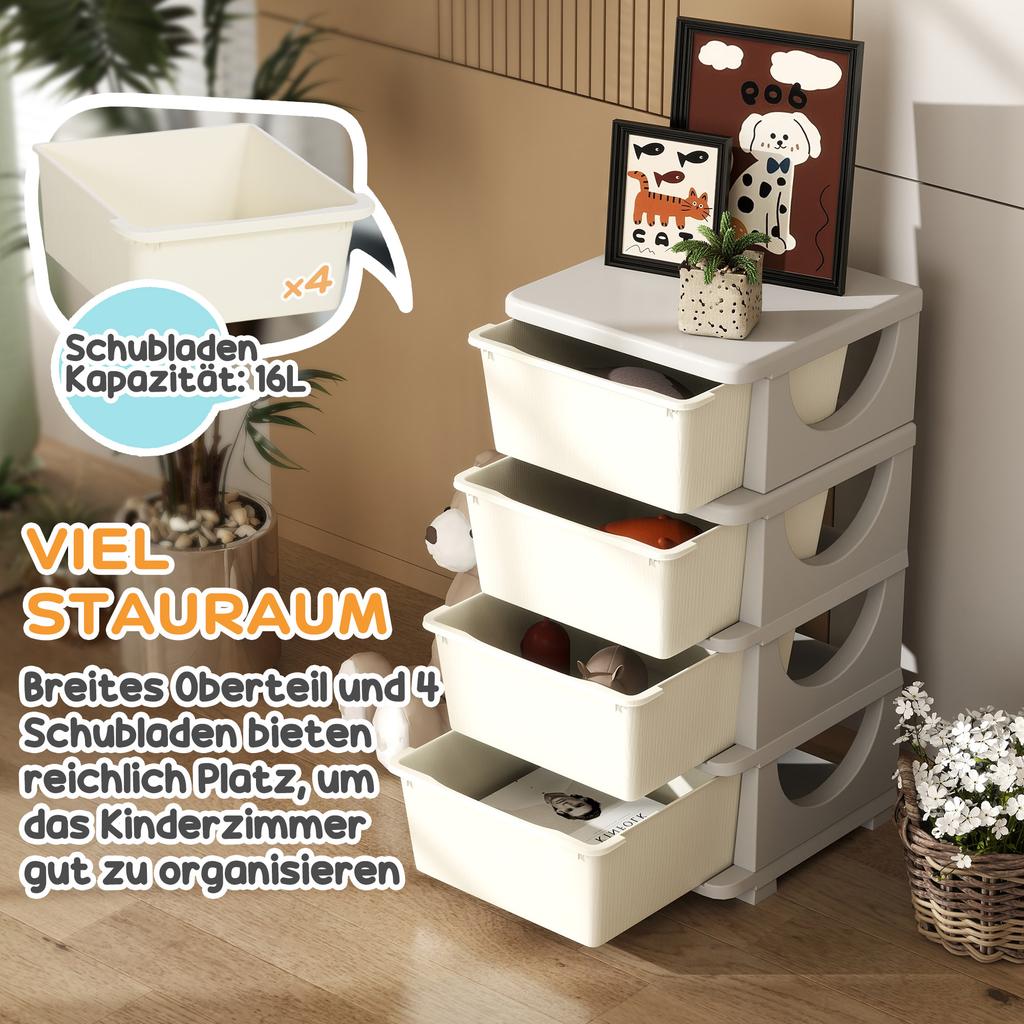 Four-Tier Kids Storage Boxes, with Four Drawers - White