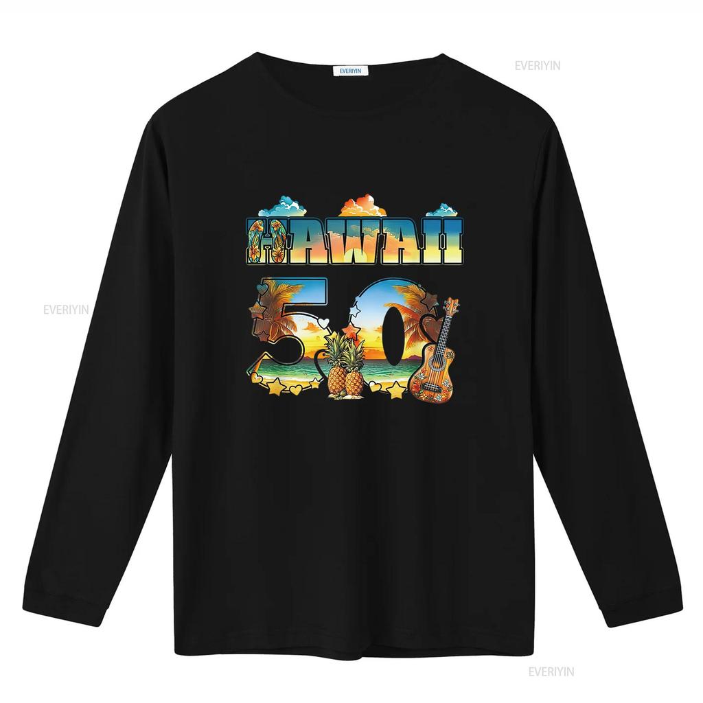 Hawaii 50. Bundesstaat Hawaiianischer Strand Hibiskus 50 Maui Damen Sommer T-Shirt Lässig und Bequem vintage gewaschen Atmungsaktiv