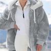 Herbst und Winter Damen Loose Plüschmantel Lässiger Kapuzenreißverschluss Damen Einfarbig Damenmäntel