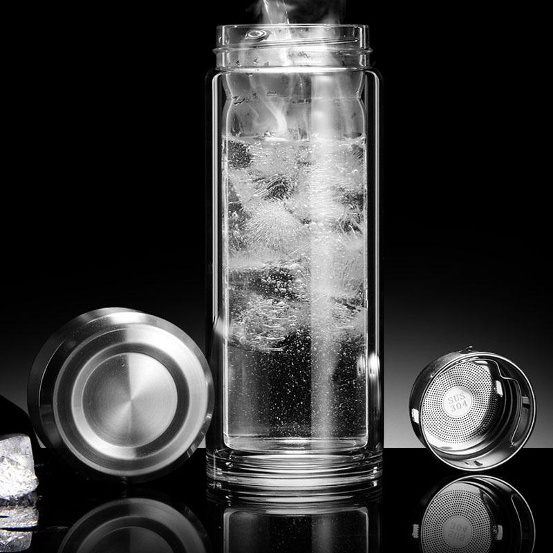 360ml Doppelwandige Teeflasche Hochwertige Glaswasserflasche Tragbar Geschenk Teetasse Glasflasche