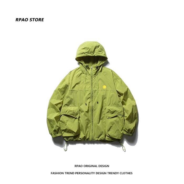 

Japanese retro loose thin sunscreen clothing women s summer tide breathable college wind green hooded sunscreen clothing jacket 2XL