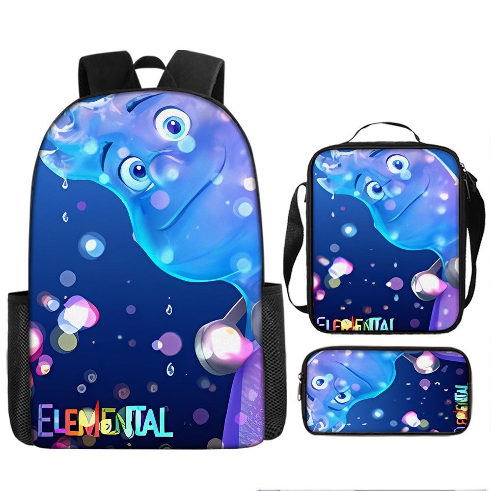 Printed Crazy Elemental City Elemental Backpack School Bag Elementary School Carry Bag Pencil Bag Three-Piece Set pencil case