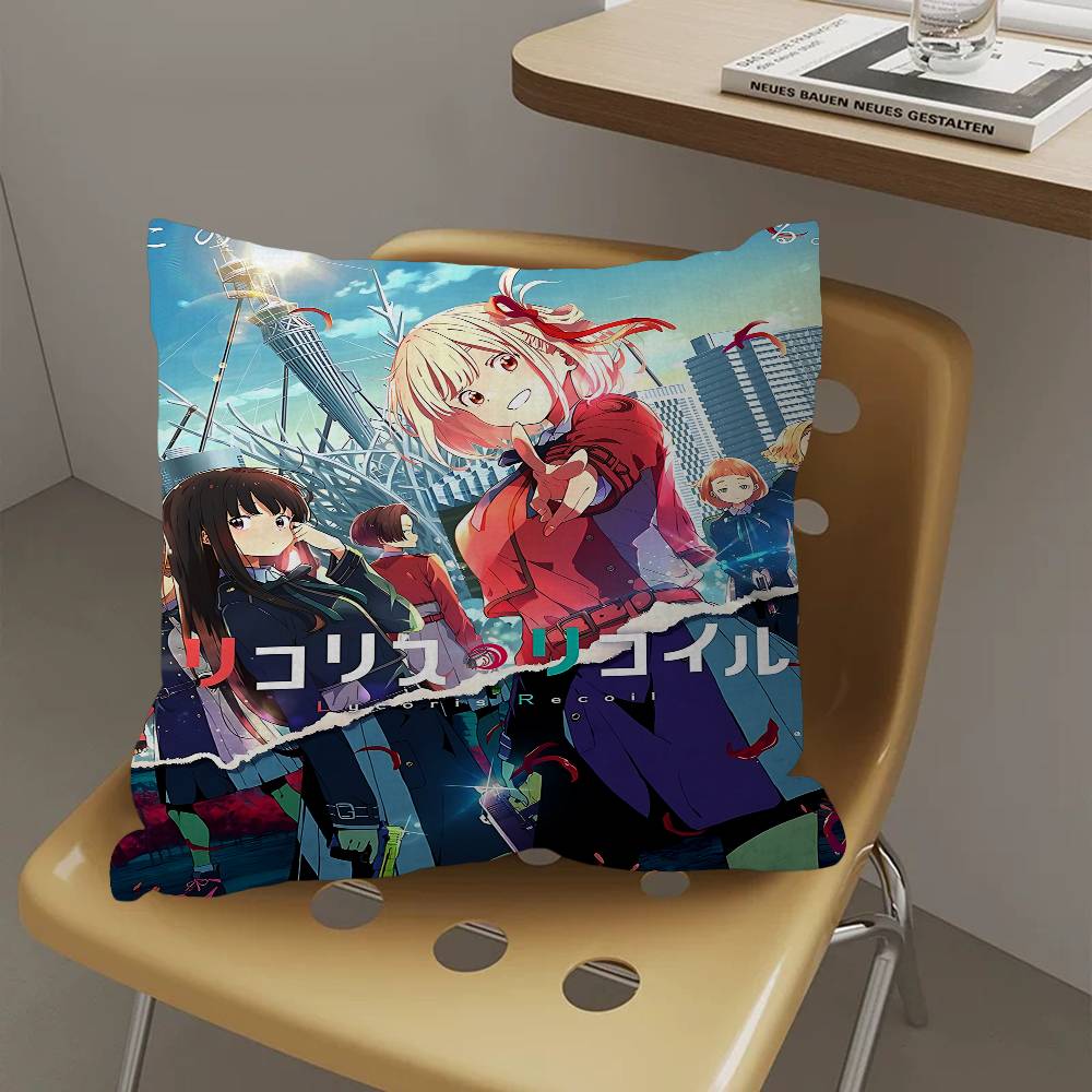 Anime Lycoris Recoil Cushion Cover Car Throw Pillow Case For Sofa Car Christmas Gift 40x40cm 45x45cm