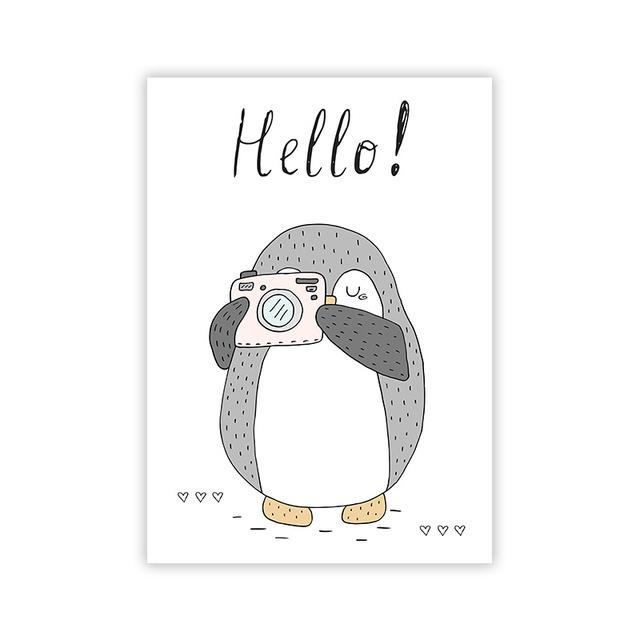 Cartoon Animal Canvas Painting Penguin Polar Bear Poster and Print Child Kids Bedroom Nursery Wall Decor Painting No Frame