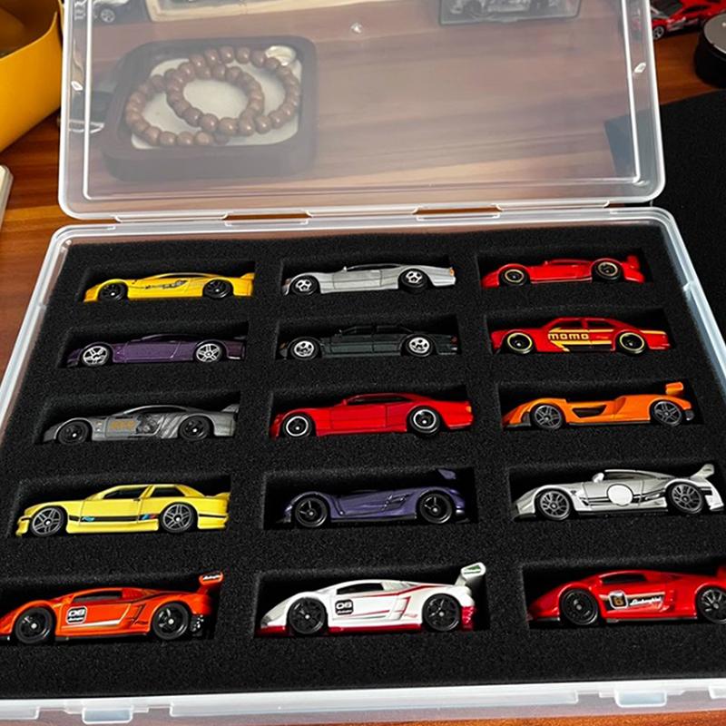 1/64 Auto-Modell Vitrine mit Schutz-Baumwollplatte, 15 Fächer Aufbewahrungsbox für Hot Wheels, Transportschutzbox