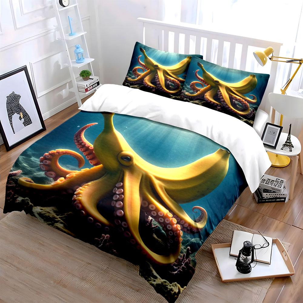 Underwater Banana Octopus Artwork Exquisite Three-Piece Bedding Set Gift For Kids And Adults