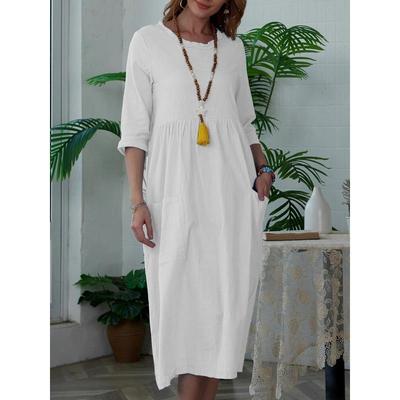 Damesmode Zomer Lente Effen Kleur Print 1/2 Mouwen O-Hals Hoge Taille Casual Jurken