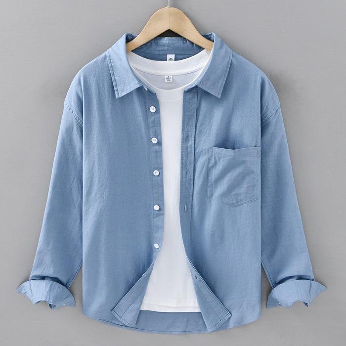 Spring and Summer Cotton and Linen Long-sleeved Shirt for Men Casual Loose Linen Men's Shirt Literary Hemp Material