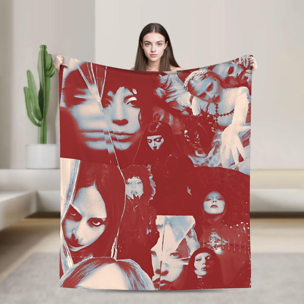 Lady Singer Rock Album Gagas Knitted Fashion Blankets Y2K Tour Flannel Throw Fashion Blanket Rug Piece Ultra-Soft Warm Bedspread Multifuncti