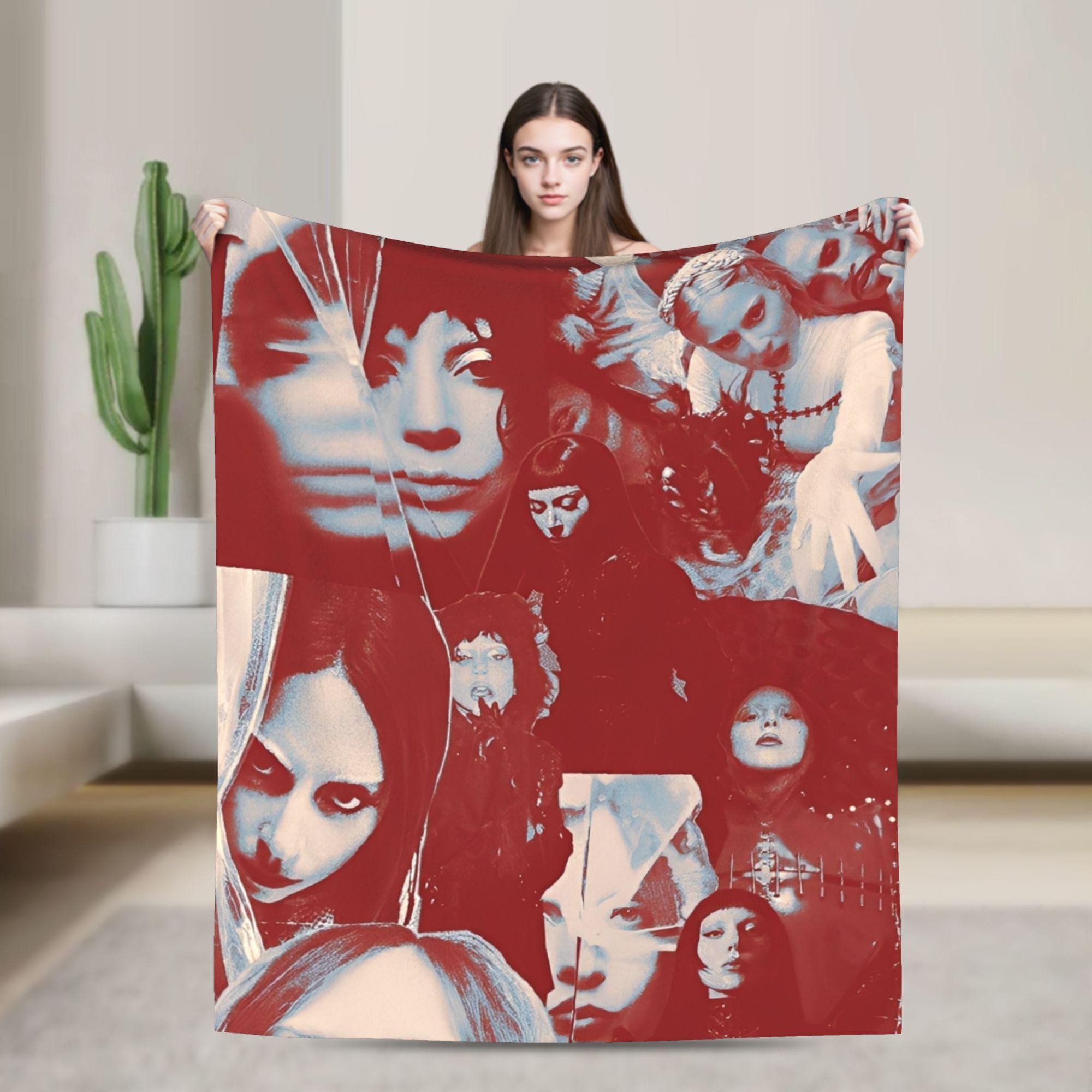

Lady Singer Rock Album Gagas Knitted Blanket Y2K Tour Flannel Throw Blanket Bedroom Sofa Decoration Soft Warm Bedspread Portable 75x90cm
