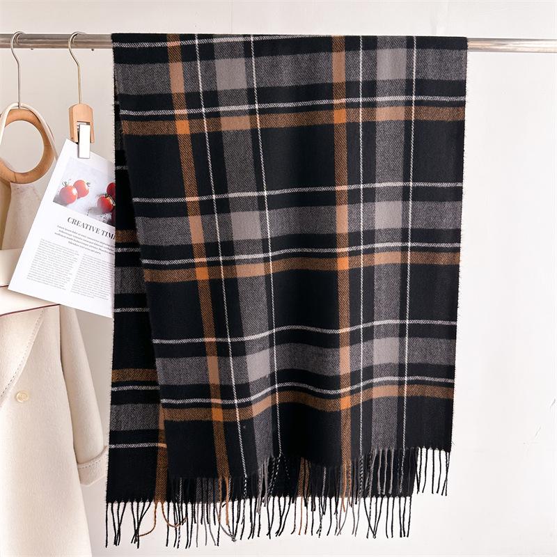 Korean Version Plaid Scarf Winter Male And Female Students Scarf Thickened Warm Outer Shawl Tassel Korean Imitation Cashmere Scarf
