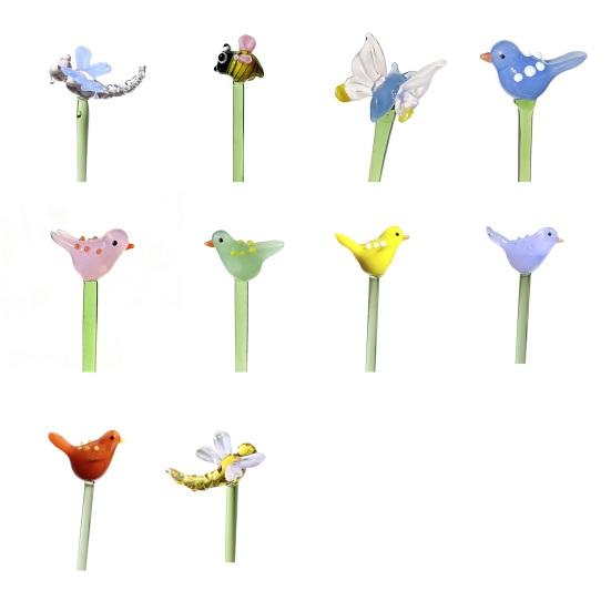 Hand Blown Mini Glass Figurines Collectible Tiny Bee Bird Dragonfly Butterfly Sculpture with Stem for Home Office Birthday Anniversary Gift