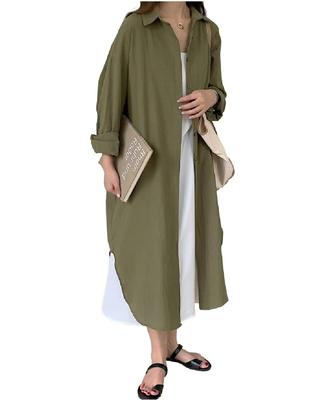 Long Shirt Long Maxi Long Stylish Free Size [three Joy] Women's Dress, Dress, Length, Length, Sleeves, A-Line, Green,