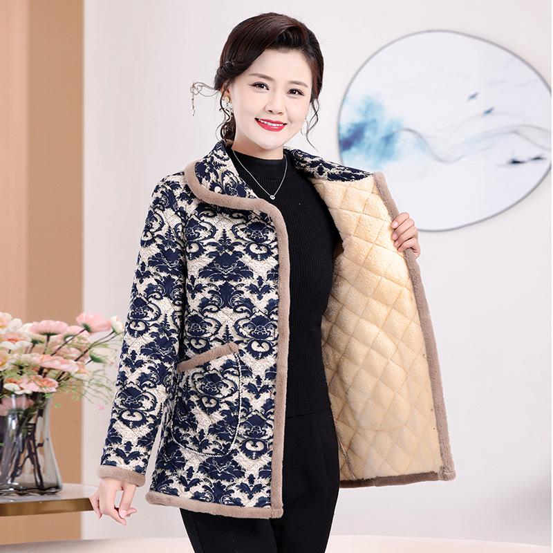 Stylish Winter Jacket for Middle-Aged & Elderly Women, Loose Fit, Fleece-Lined, Thick, Warm Cotton Padding.