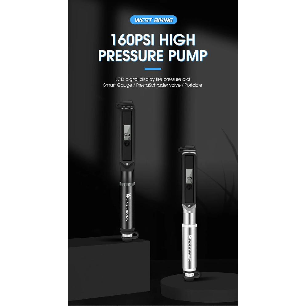 WEST BIKING Portable Bike Pump High Pressure Digital Gauge Hose MTB Road Bicycle Pump Schrader Presta Valve Cycling Hand Pump