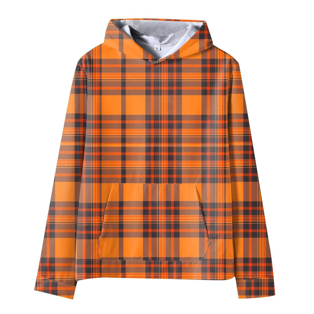 Men's Casual Pullover With Pockets Long Sleeve Plaid Hooded Tops