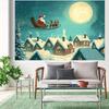 1 Santa Claus Sled and Deer Christmas Night Snow Village Background Cloth  Christmas Village Decoration