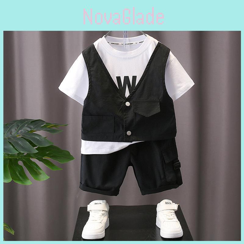 Cool Stylish Boys Summer Outfit Set 2024 Trendy Two Piece Cotton Clothing For Kids