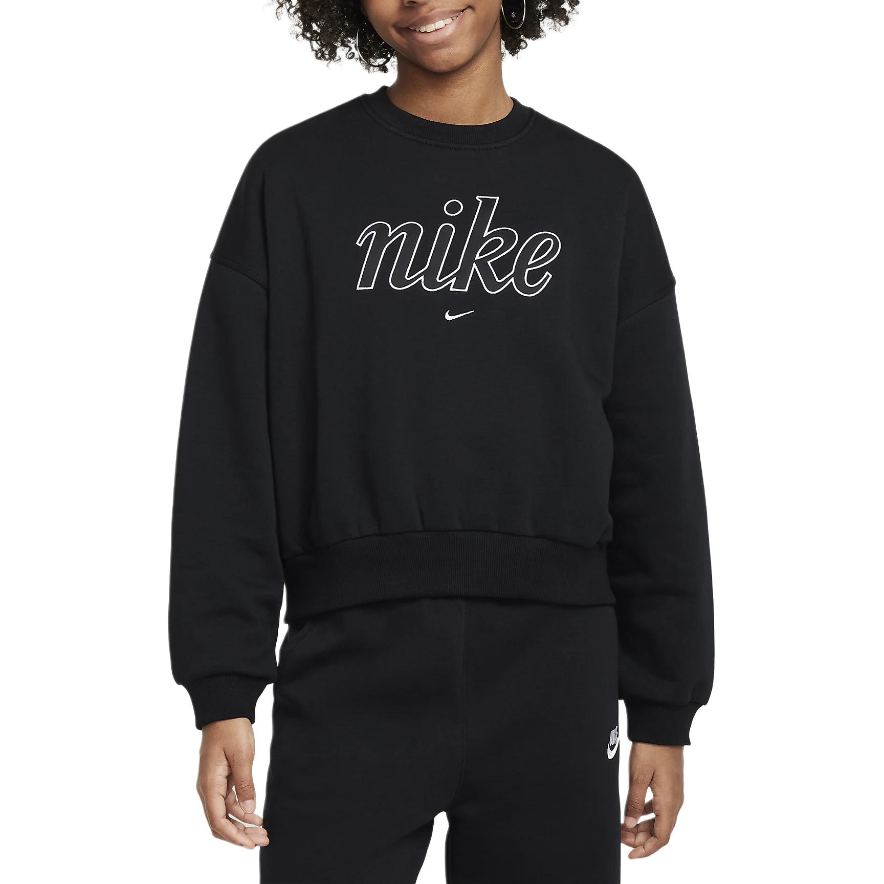 

Nike Спортивная одежда Club Fleece Легкая Мягкая Теплая Вышитый логотип Свитшот с круглым вырезом и длинным рукавом Детские топы Черный Белый FZ5566-010 L