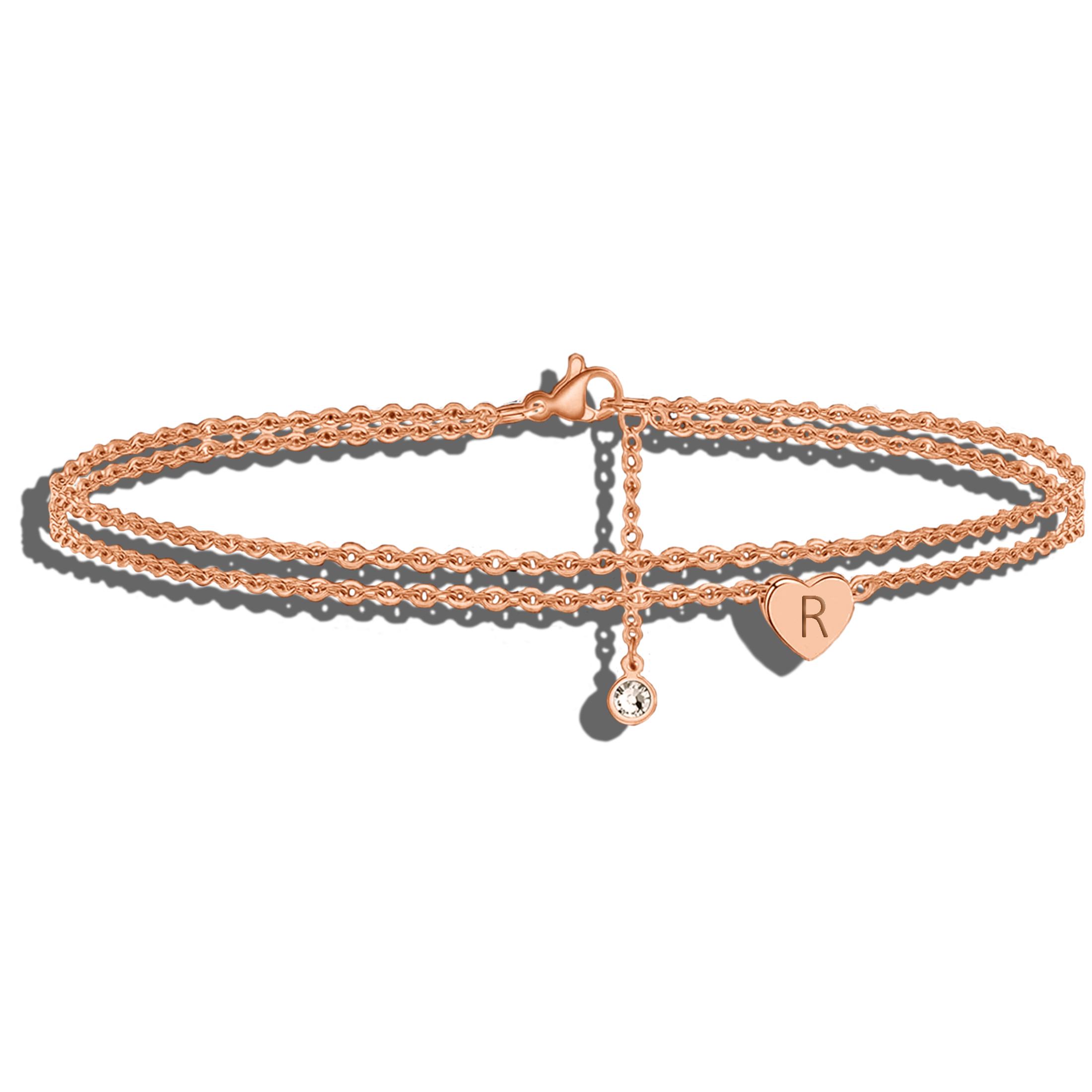 

1 Love Letter Surname Bracelet Multi layered Chain Set with Zircon Stainless Steel Plated Rose Gold Girl Bracelet